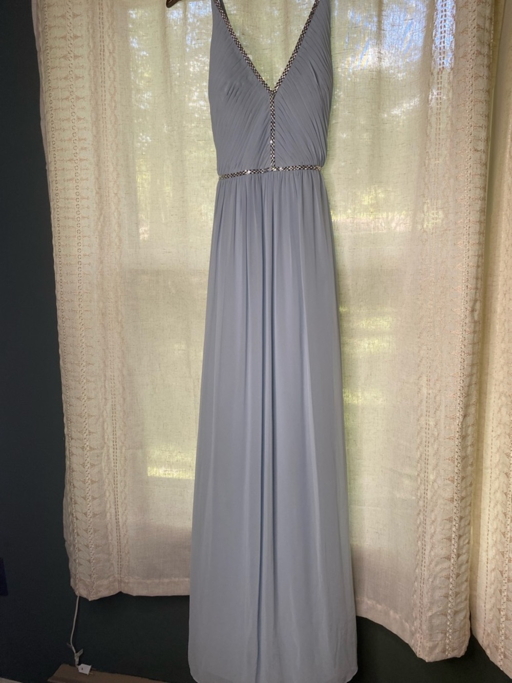 Jenny Packham Bridesmaids Dress Size 10 Mist Blue Rhinestone Trim Maxi Gown